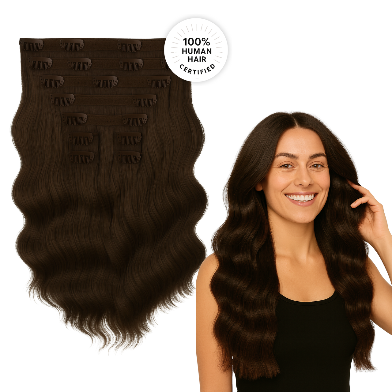 Dark Brown Wavy Clip-in Extensions